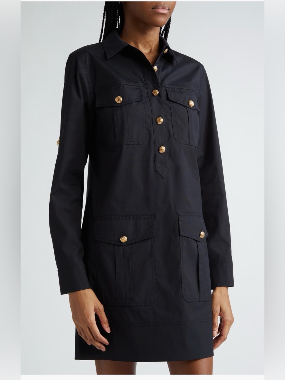 Veronica Beard Black Utility Dress with Gold Buttons